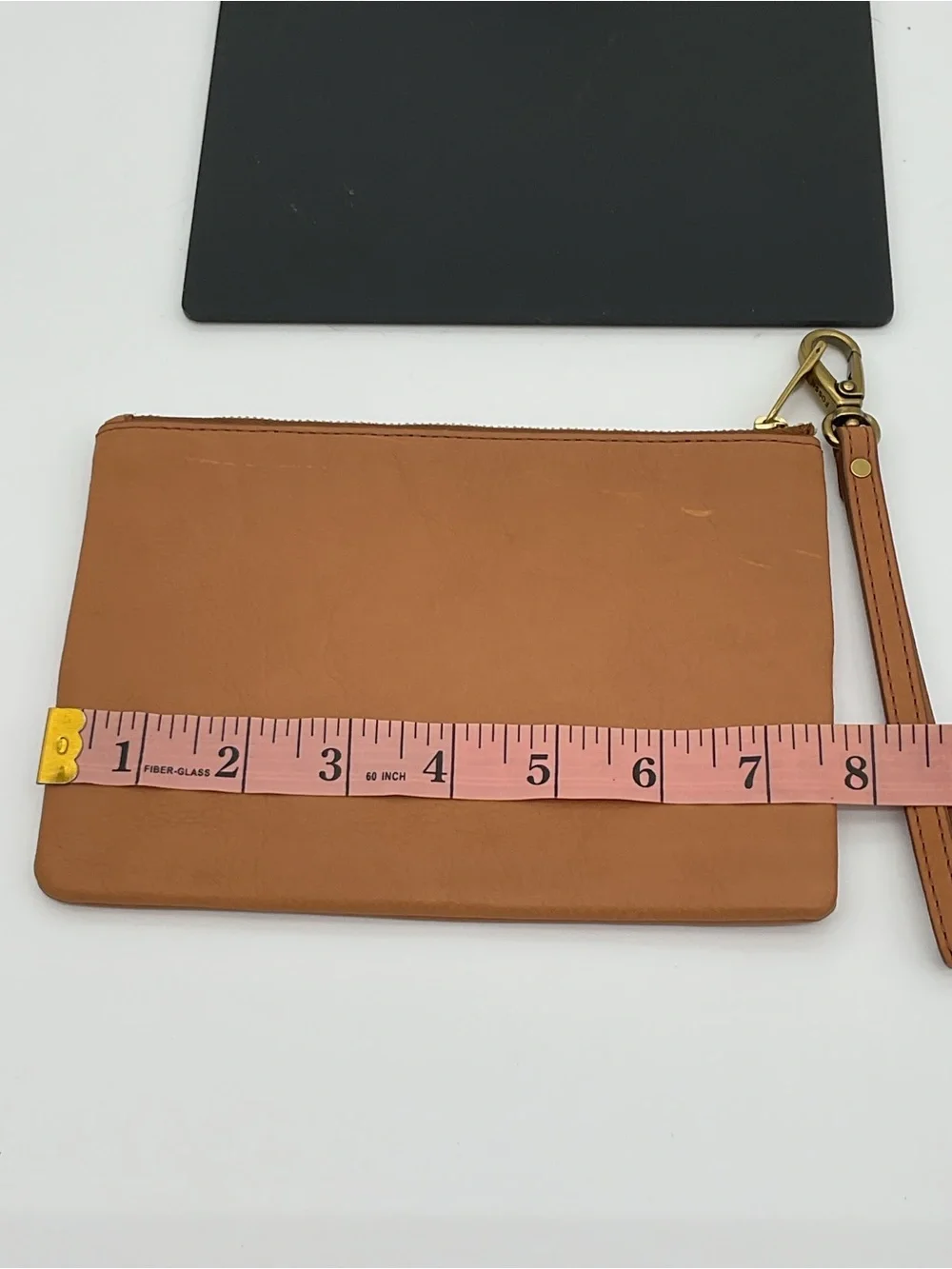 Fossil Tan Leather Wristlet Clutch with Multicolor Leaf Appliqués